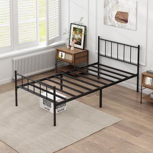 Full Bed Frame Metal Platform Bed with Steel Slat Support F6304