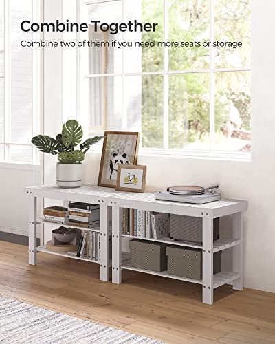 SONGMICS 3-Tier Bamboo Shoe Rack Bench, Entryway Storage, Ink Black X802