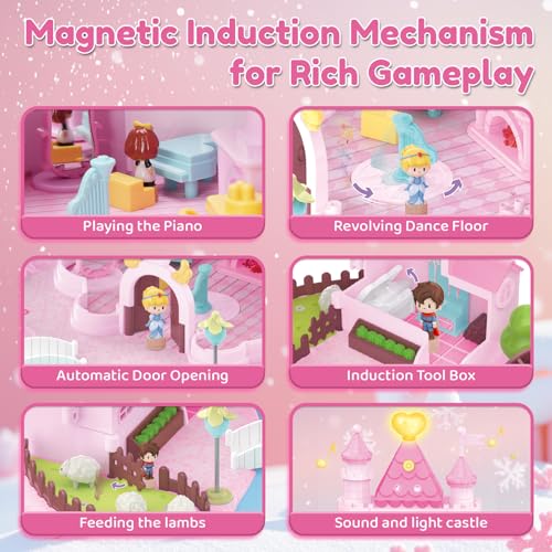 Dream Princess Castle Playset with Magnetic Toys, Light & Music for Kids Ages 6+ (Pink) D92441