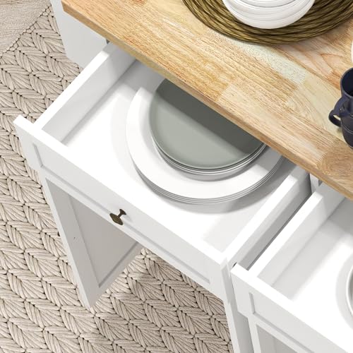 HOMCOM Kitchen Island on Wheels with Rubberwood Top, Navy Blue X7812