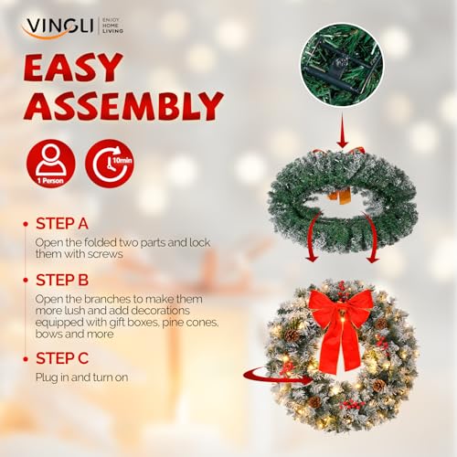 VINGLI 48 Inch Pre-lit Artificial Christmas Wreath with 150 LED Lights T885