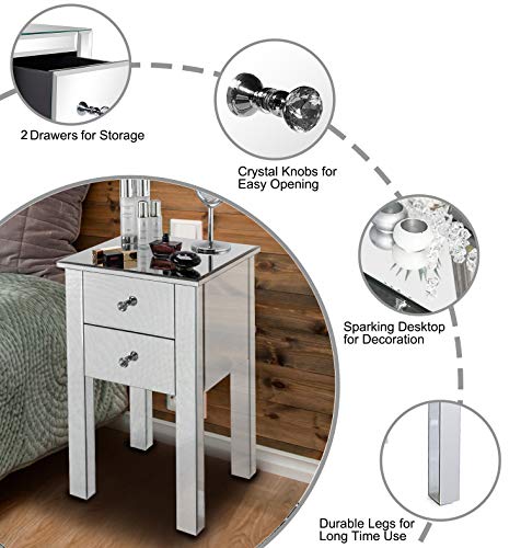 Mirrored Nightstand with 3 Drawers, Silver M18693