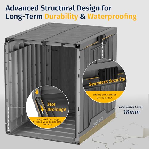 EAST OAK 60 Gallon Waterproof Outdoor Storage Box, Grey A4870
