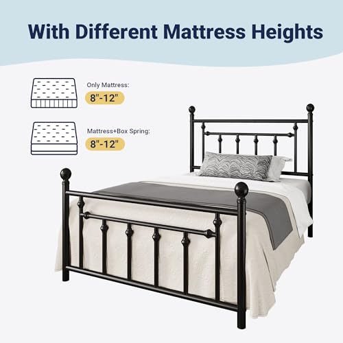 Allewie 14 Inch Full Size Metal Platform Bed Frame with Victorian Headboard, Black E84939