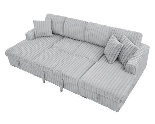 roomfitters U Shaped Sleeper Sofa 122 Inch with Double Storage Chaise, Grey K9403