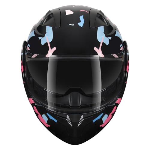 SPARK DOT Modular Flip-Up Dual Visor Motorcycle Helmet (Bright Black, Small) W8778
