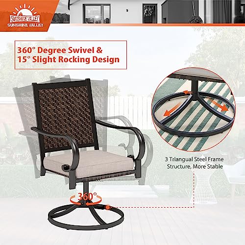 SUNSHINE VALLEY Wicker Patio Swivel Dining Chairs Set of 2, Outdoor Rattan A1033