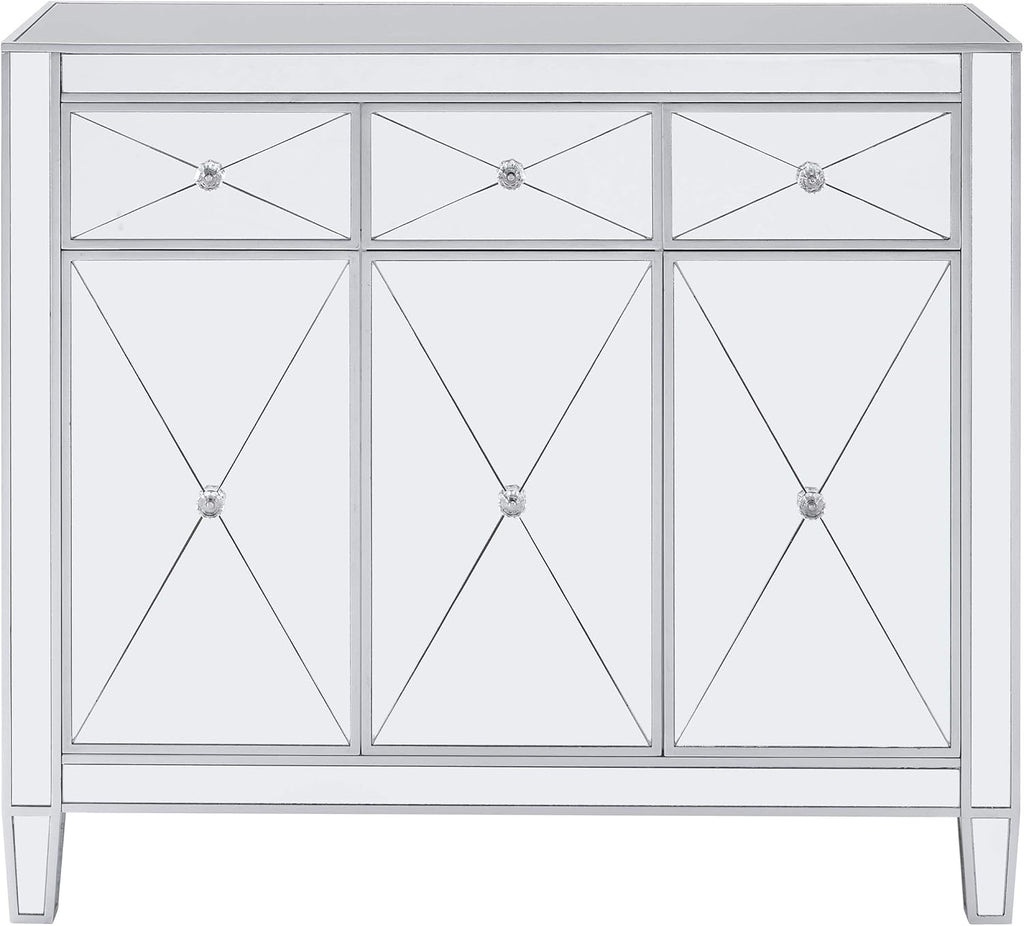 SEI FURNITURE Mirage Cabinet, Mirrored with Matte Silver Trim T84358