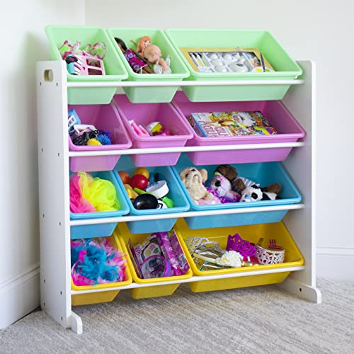Humble Crew Kids Toy Storage Organizer with 12 Plastic Bins, Grey/White O74556
