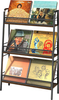 Vinyl Record Storage Holder 3 Tiers Large Capacity LP Records Rack Store About 150 Albums Solid Metal Frame Stable Quick Assembly, Suitable for LP Records,CD,DVD,Book,Magazine