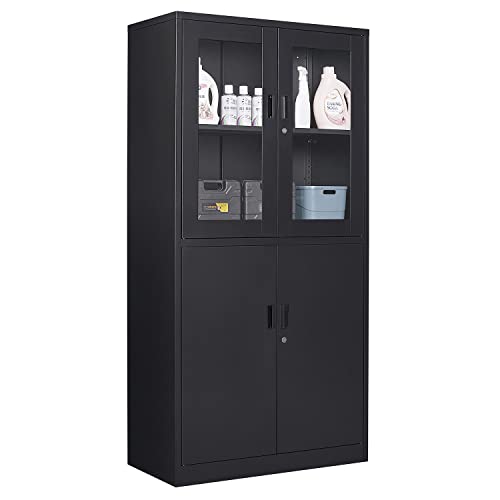 Metal Storage Cabinet with Doors and Shelves, 71" Locking Steel, White L799