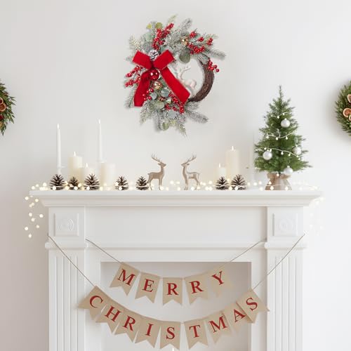 Christmas Wreath for Front Door with Red Bow and Golden Ball H285