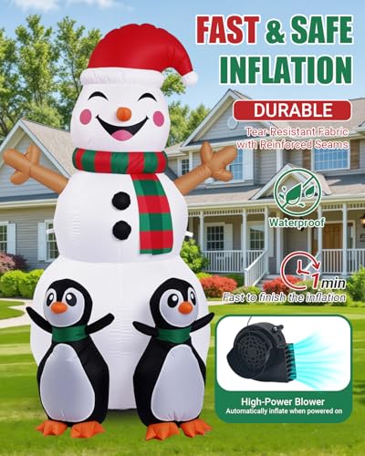 Christmas Inflatable Snowman with Penguin Yard Decoration with LED Lights K4000