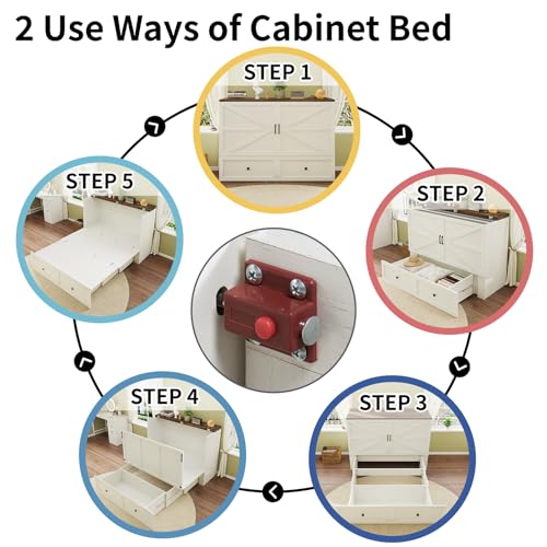 Full Size Murphy Bed with Charging Station and Storage Drawer, White X622658