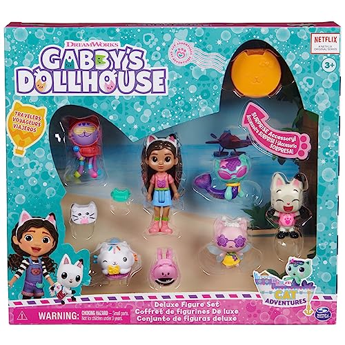 Gabby's Dollhouse Travel Themed Figure Set with Gabby Doll, 5 Cat Toys & Accessories C7473