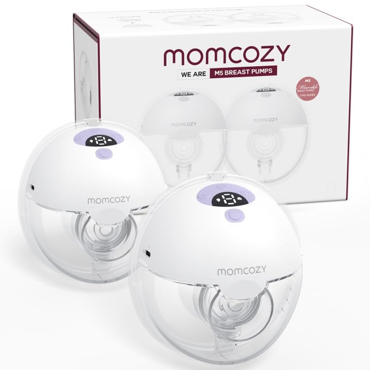 Momcozy M5 Hands-Free Wearable Breast Pump, Double-Sealed Flange, 3 Modes & 9 Suction Levels, 24mm, 2-Pack Quill Gray Z371714