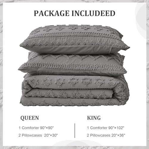 Boho Comforter Set King, White Ivory Fluffy 3 PCS Bedding O7580