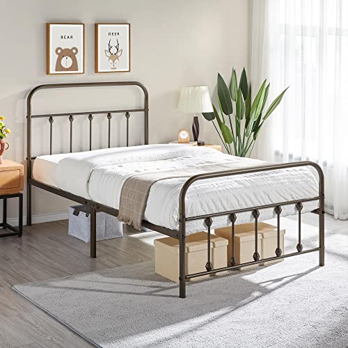 Yaheetech Classic Metal Platform Bed Frame with Victorian Headboard, Full Size Black T81083