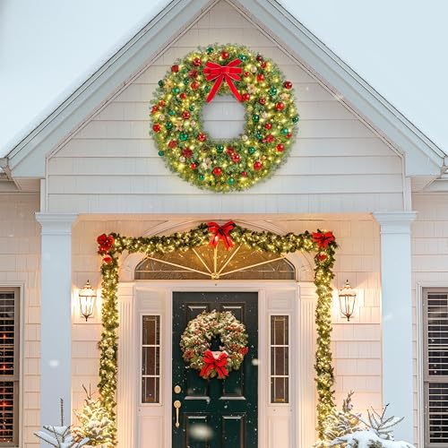 Yaheetech 48in Pre-lit Artificial Christmas Wreath with Red Bow, 200 LED Lights Y257427