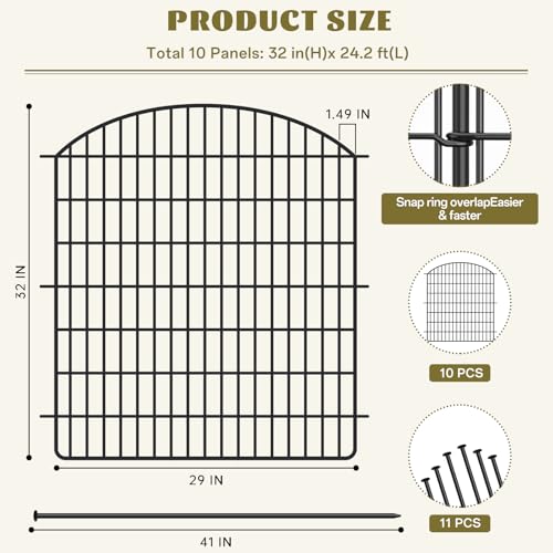 16 Panels No Dig Garden Fence with Gate, 32in x 38.6ft Rustproof Metal U7686