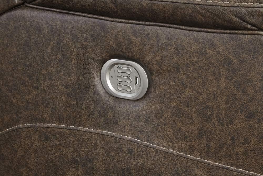 Signature Design by Ashley Wurstrow Leather Power Reclining Loveseat with USB Charging, Brown Q13166