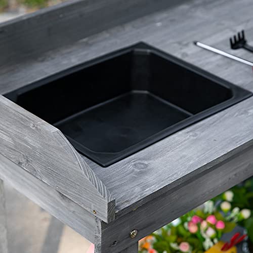Outsunny 36" Wooden Potting Bench Work Table with Sink and Storage, Brown O683
