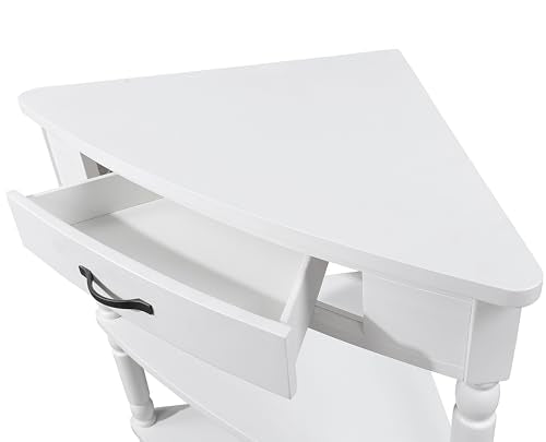 Knocbel Corner Table for Small Spaces, Triangle Side Table with Drawer and Shelves, Milk White L906