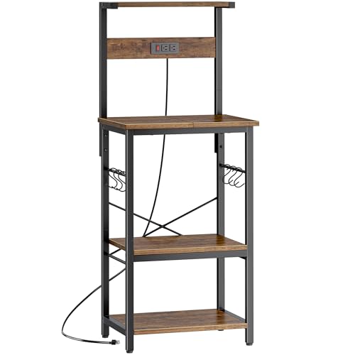 SUPERJARE Kitchen Bakers Rack with Power Outlet, Coffee Bar Table, Rustic Brown W637