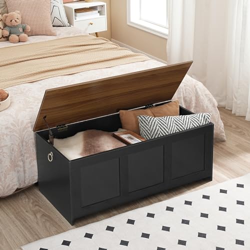 HOOBRO Storage Bench, 39.3" Retro Wooden Chest with Lift Top, White and Walnut C2921