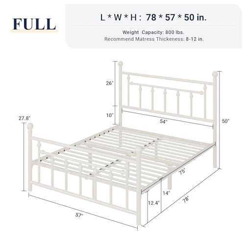 Allewie 14 Inch Full Size Metal Platform Bed Frame with Victorian Headboard, Black E84939
