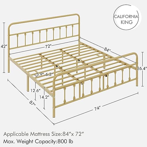 Yaheetech Classic Metal Platform Bed Frame with Victorian Headboard, Full Size Black T81083