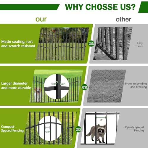 8 Panels Tall No Dig Garden Fence 40in H x 18ft L Rustproof Metal Barrier H7450