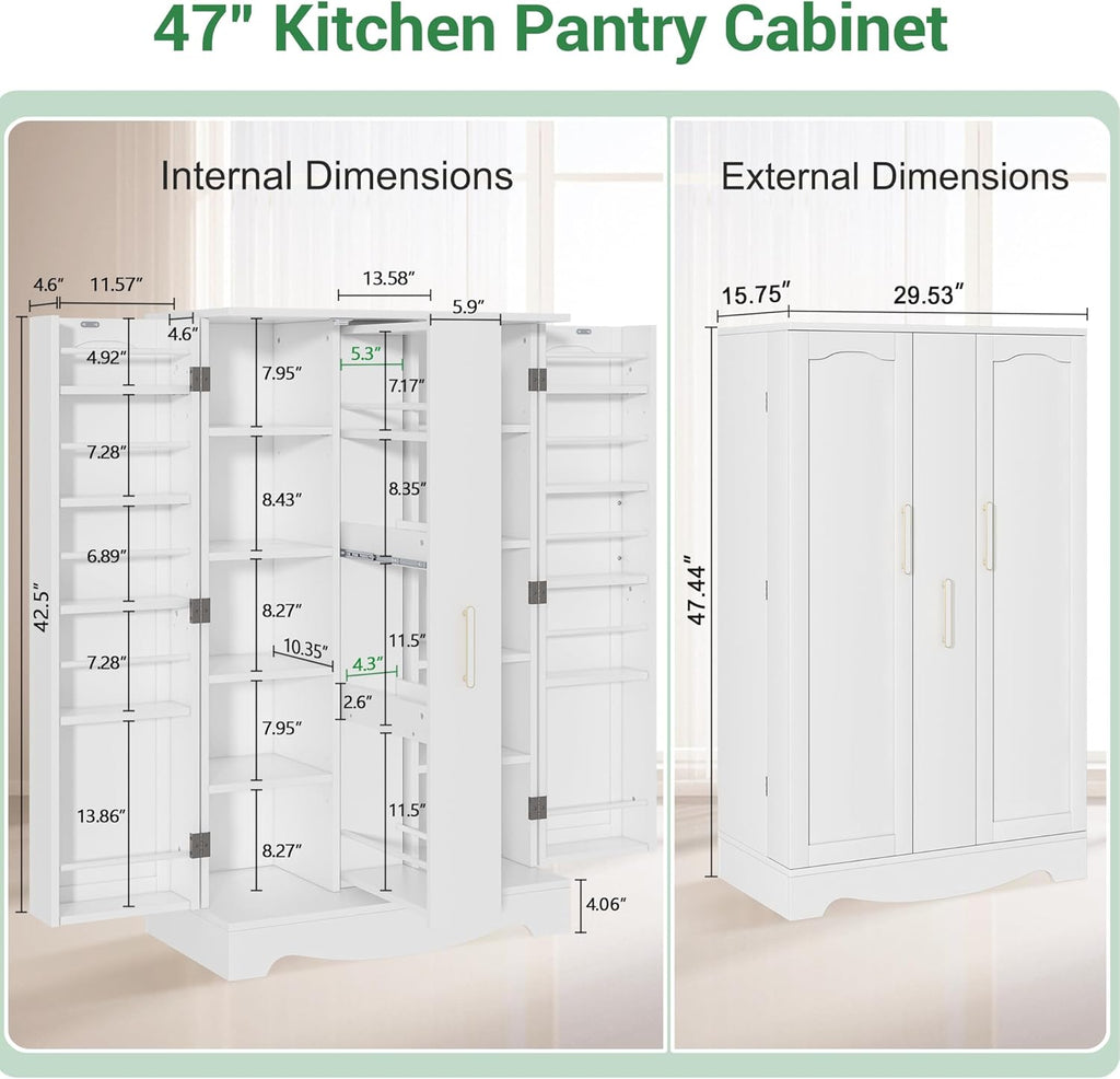 47" Kitchen Pantry Cabinet with Drawer, White A161534