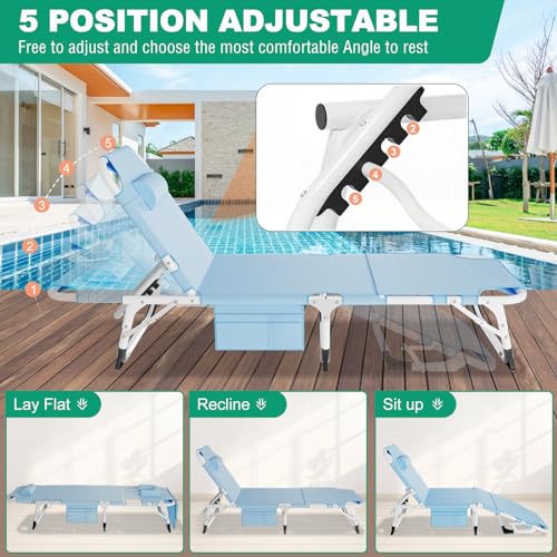 Portable Folding Camping Cot, Adjustable Reclining Chaise with Pillow U54731