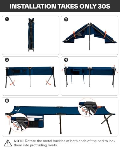 Sportneer Camping Cot, Portable Military Cot for Adults, Heavy Duty Folding Bed, Supports 330 Lbs F424597