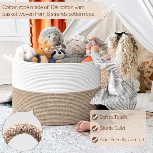 INDRESSME Large Cotton Rope Storage Basket with Handles, 90L Grey R37552