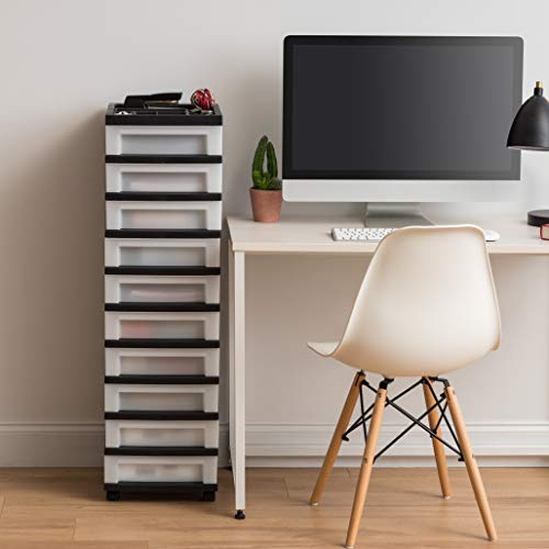 IRIS USA 4-Drawer Plastic Rolling Storage Cart with Wheels, Black/Pearl E270856