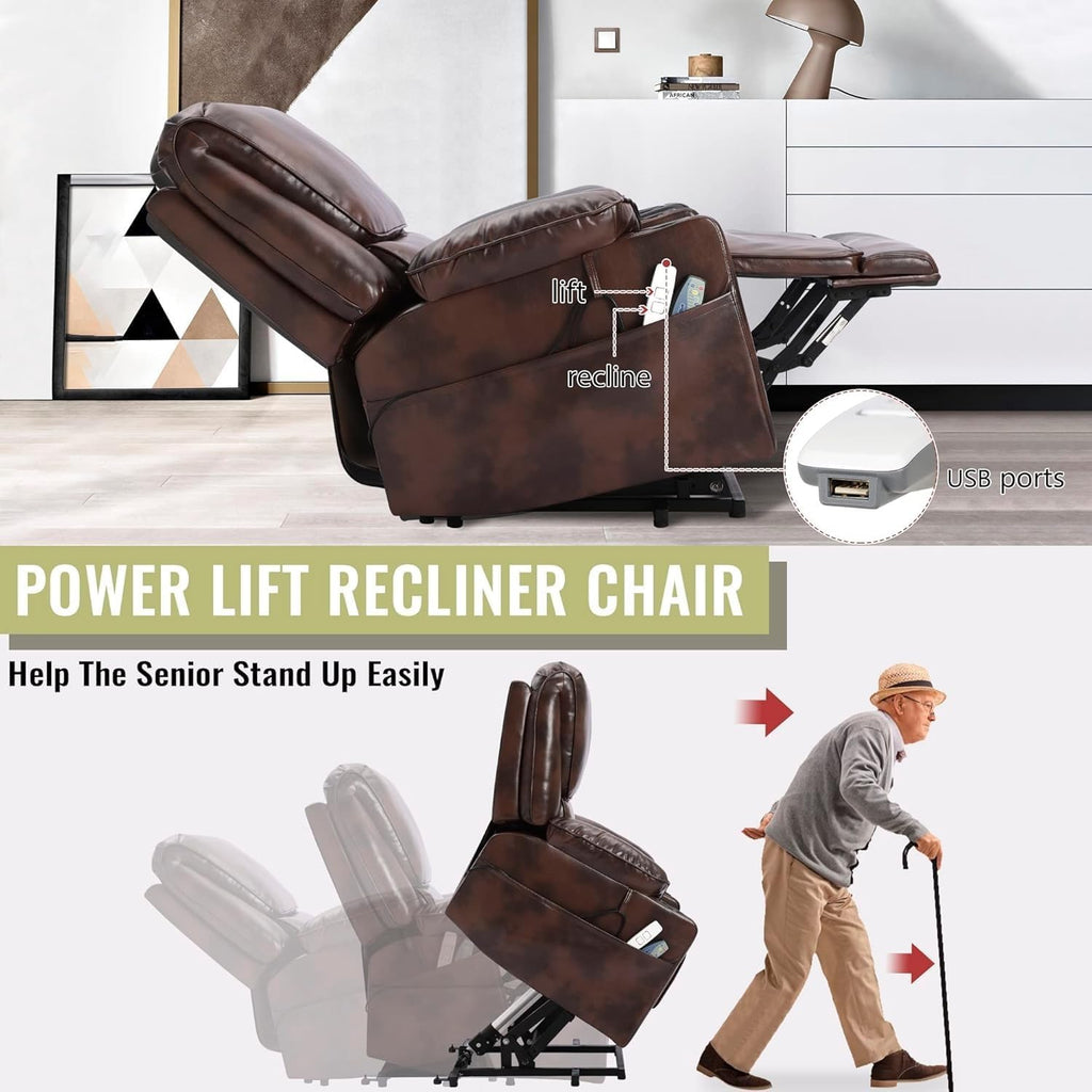 Leather Power Lift Recliner Chair for Elderly with Massage and Heat, Brown L22282
