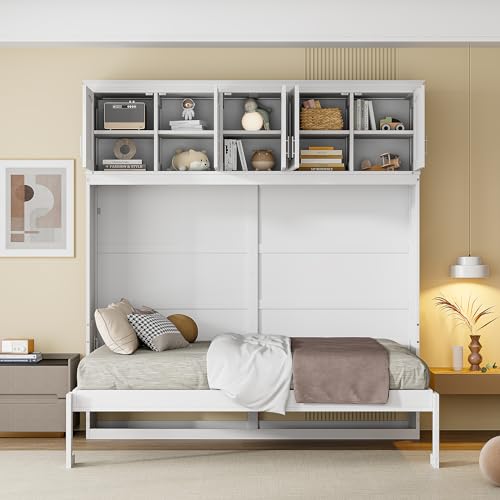 Harper & Bright Designs Full Murphy Cabinet Bed with USB Port, Gray F28708