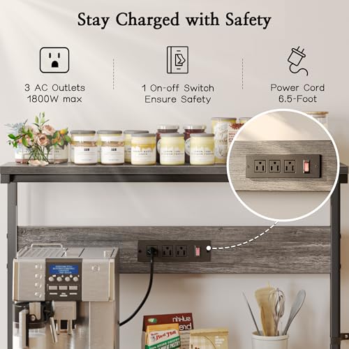 SUPERJARE Kitchen Bakers Rack with Power Outlet, Coffee Bar Table, Rustic Brown W637