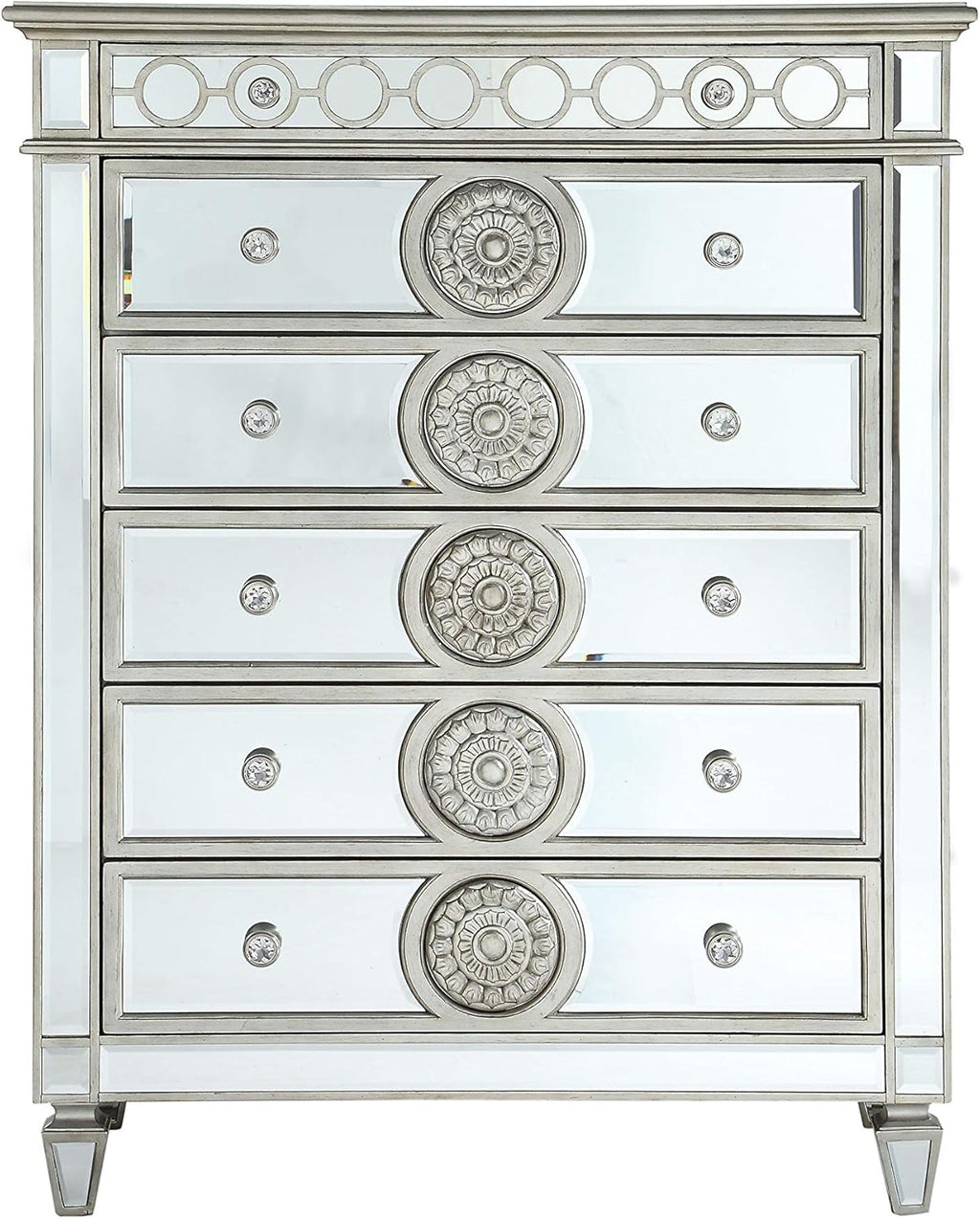 Mirrored Dresser with 5 Drawers and Pull-Out Tray X81447