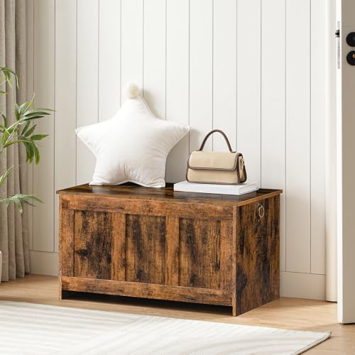 HOOBRO Storage Bench, 39.3" Retro Wooden Chest with Lift Top, White and Walnut C2921