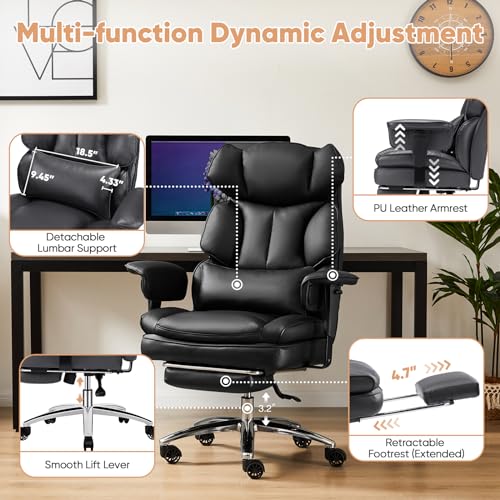 Sweetcrispy Executive Office Desk Chair Ergonomic High Back with Footrest, Black G1555