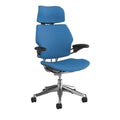 Humanscale Freedom Office Chair with Headrest - Ergonomic Work Chair with Standard Height Adjustable Duron Arms - Wheels for Carpet - Polished Aluminum Frame with Black Corde 4 Fabric
