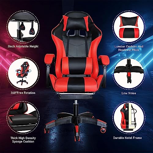 Ergonomic Gaming Chair with Lumbar Support and Footrest, Red Q6928