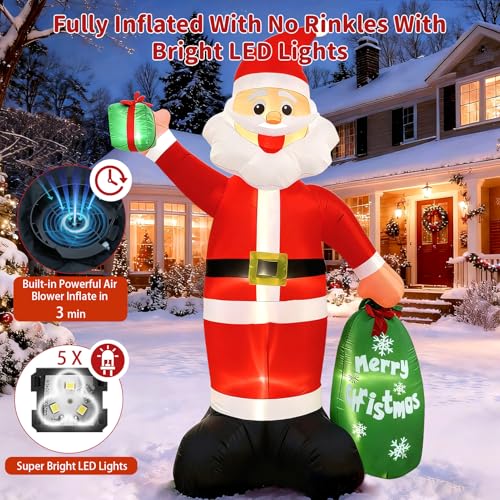 12FT Giant Christmas Inflatable Santa Claus with LED Lights and Gift Bag J129072