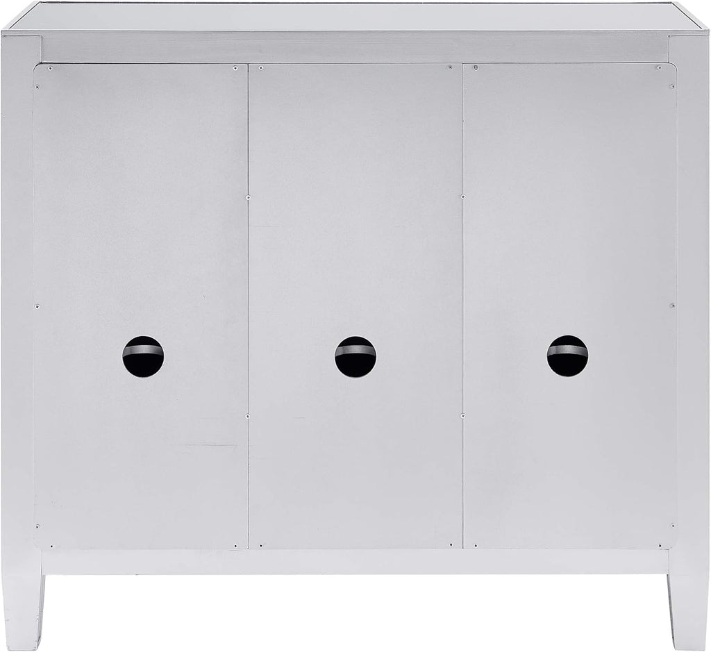 SEI FURNITURE Mirage Cabinet, Mirrored with Matte Silver Trim T84358