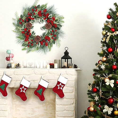 24 Inch Christmas Wreath with Red Ribbon and Pine Cones for Front Door D30392