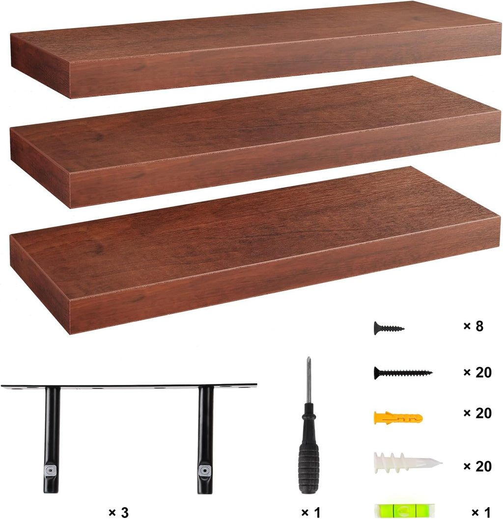 Fixwal Floating Shelves for Wall, 3 Pack, Walnut V6003