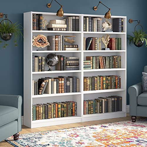 Bush Furniture Universal Tall 5 Shelf Bookcase, Black, Set of 2 B61260